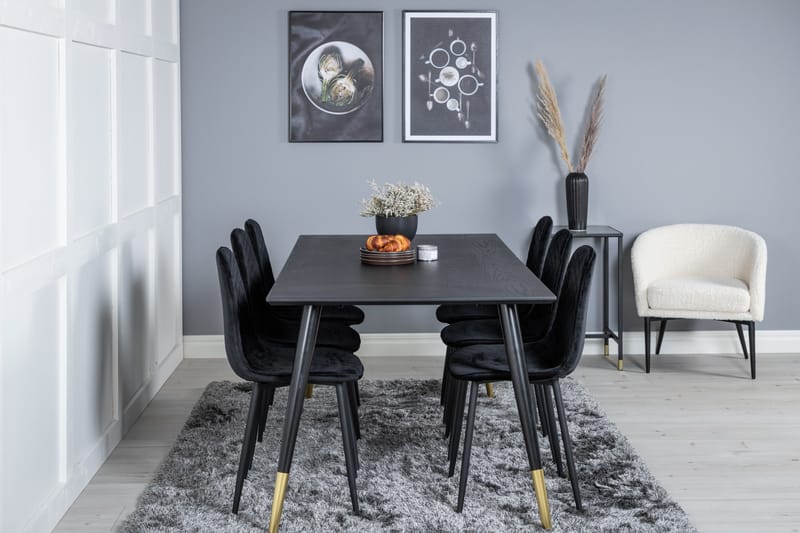 Daicy Spisebordssæt 180 cm inkl 6 Ypas Stole - Sort/Messing - Møbler - Borde - Spisebordssæt