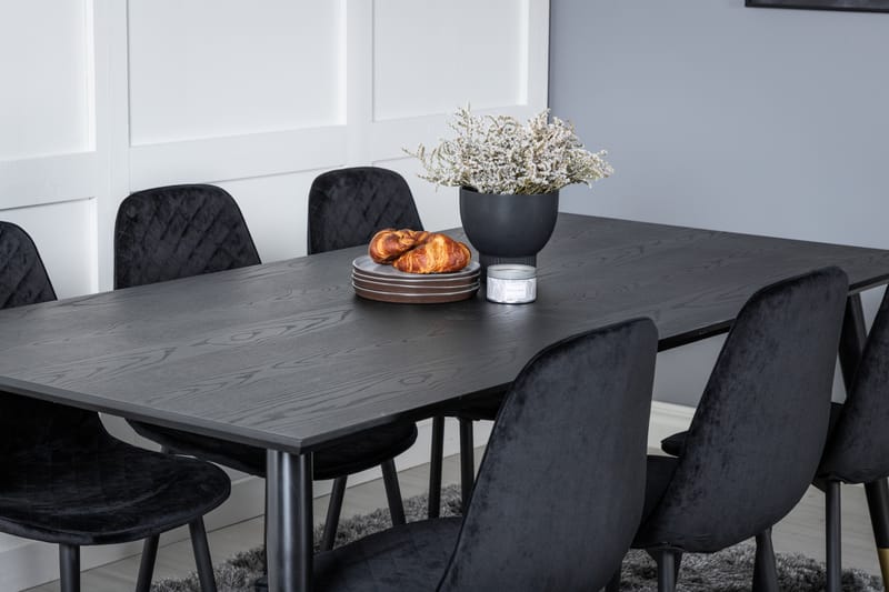 Daicy Spisebordssæt 180 cm inkl 6 Ypas Stole - Sort/Messing - Møbler - Borde - Spisebordssæt