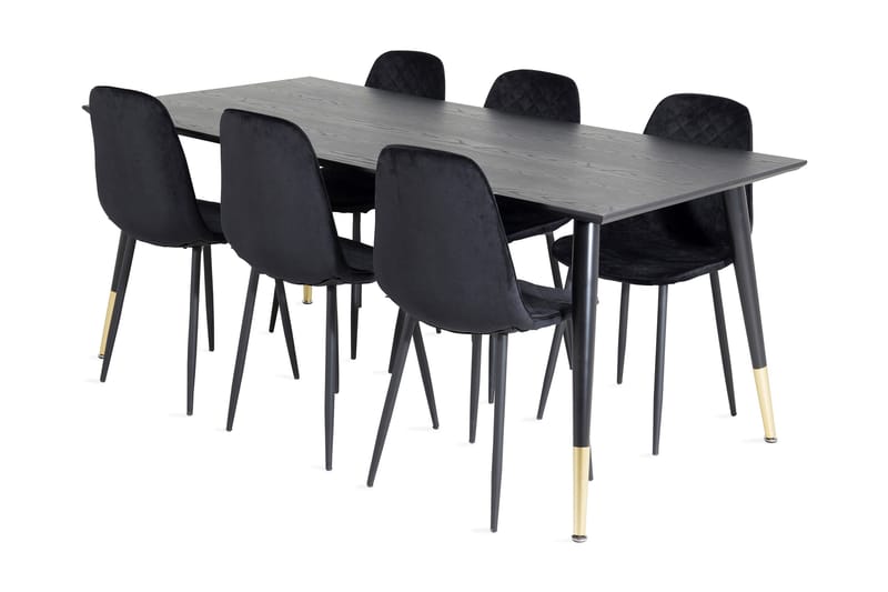 Daicy Spisebordssæt 180 cm inkl 6 Ypas Stole, Sort/Messing