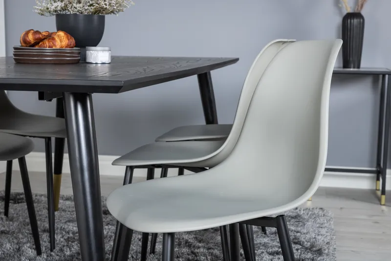 Daicy Spisebordssæt 180 cm inkl 6 Ypas Stole - Sort/Messing/Grå - Møbler - Borde - Spisebordssæt