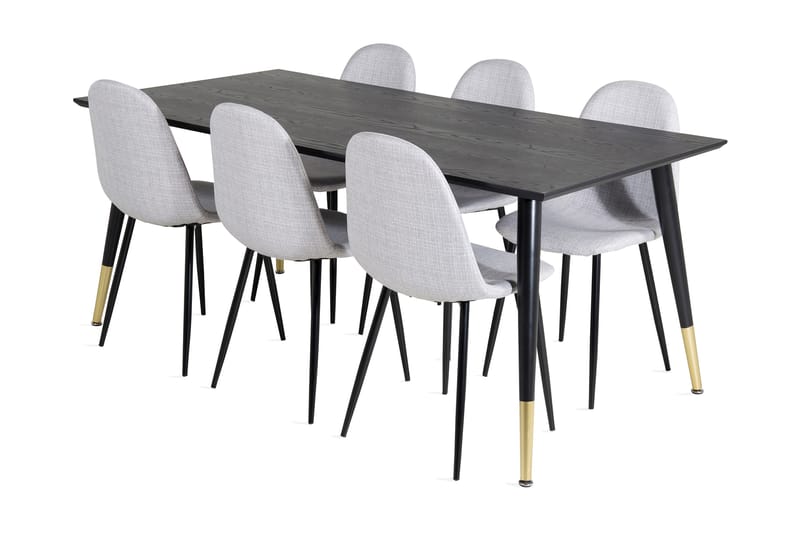 Daicy Spisebordssæt 180 cm inkl 6 Ypas Stole, Sort/Messing/Grå