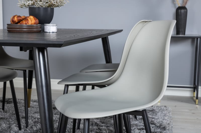 Daicy Spisebordssæt 180 cm inkl 6 Ypas Stole - Sort/Messing/Grå - Møbler - Borde - Spisebordssæt