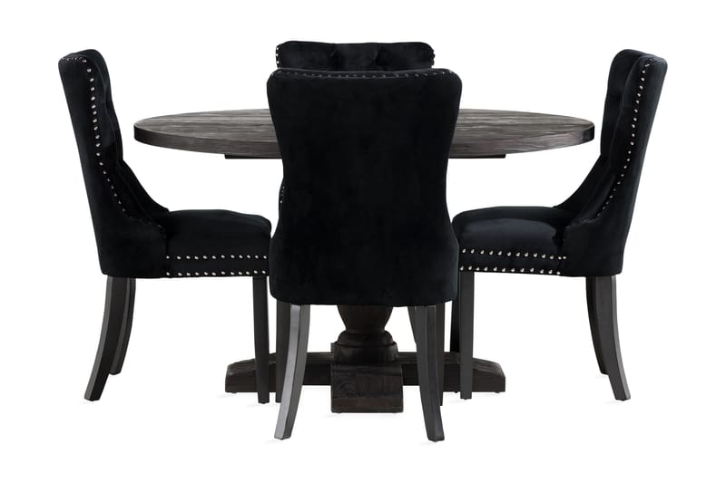 Dijon Spisebord 130 cm Rund med 4 Bergviken stole Velour - Brun/Grå - Møbler - Borde - Spisebordssæt