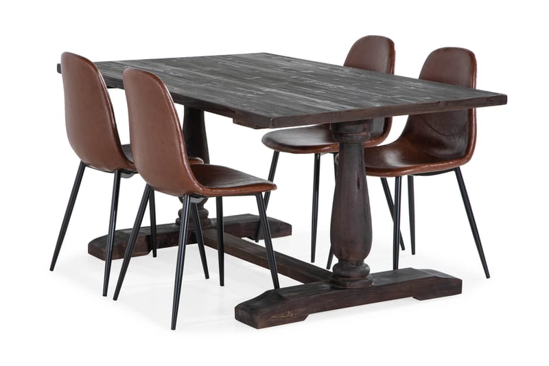 Dijon Spisebord 160 cm 4 Dining  chair, brown pu - Spisebordssæt