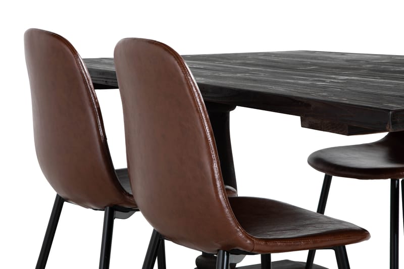 Dijon Spisebord 160 cm 4 Dining  chair, brown pu - Møbler - Borde - Spisebordssæt