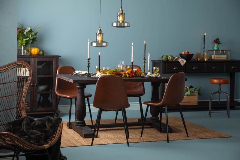 Dijon Spisebord 160 cm 4 Dining  chair, brown pu - Spisebordssæt