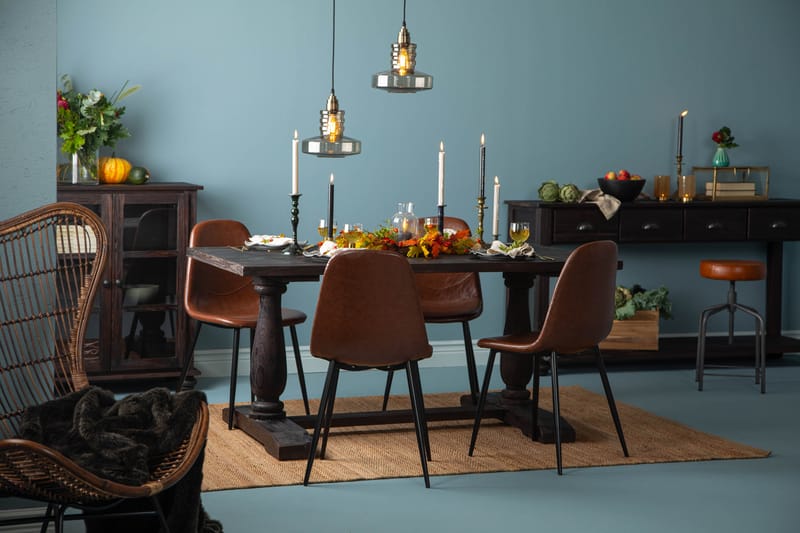 Dijon Spisebord 160 cm 4 Dining  chair, brown pu - Møbler - Borde - Spisebordssæt