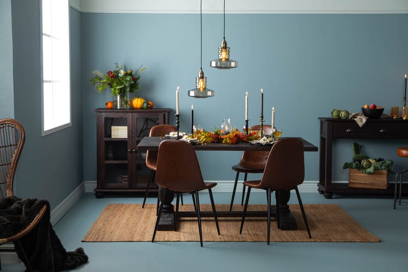 Dijon Spisebord 160 cm 4 Dining  chair, brown pu - Møbler - Borde - Spisebordssæt