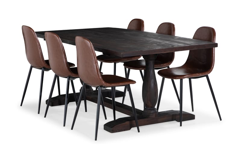 Dijon Spisebord 200 cm 6 Spisestol, brun pu - Møbler - Borde - Spisebordssæt