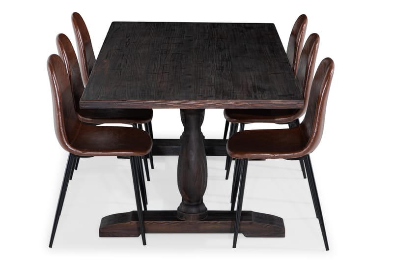 Dijon Spisebord 200 cm 6 Spisestol, brun pu - Møbler - Borde - Spisebordssæt