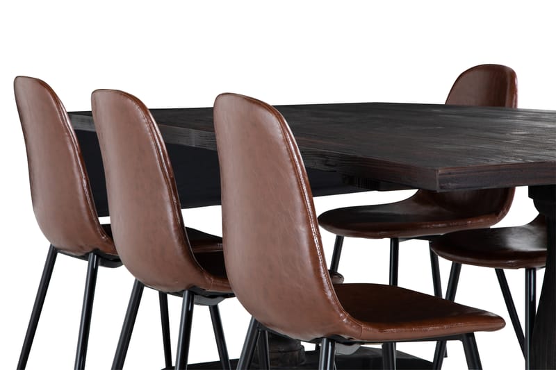 Dijon Spisebord 200 cm 6 Spisestol, brun pu - Møbler - Borde - Spisebordssæt