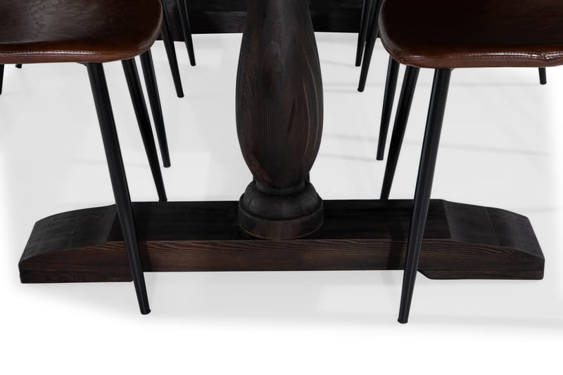 Dijon Spisebord 200 cm 6 Spisestol, brun pu - Spisebordssæt