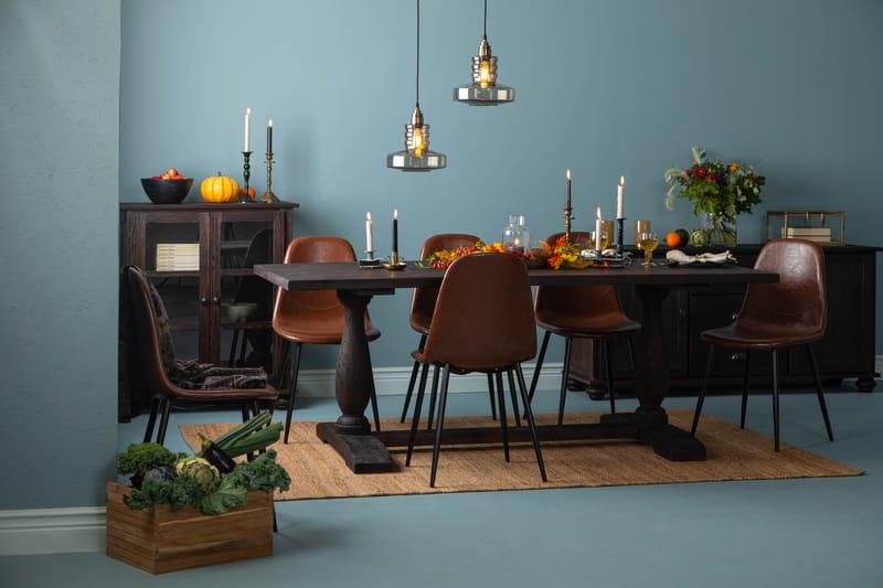 Dijon Spisebord 200 cm 6 Spisestol, brun pu - Spisebordssæt