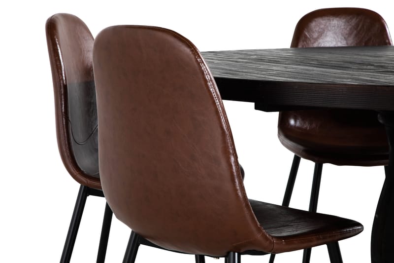 Dijon Spisebord Runt 150 cm 6 Dining  chair, brown pu - Møbler - Borde - Spisebordssæt