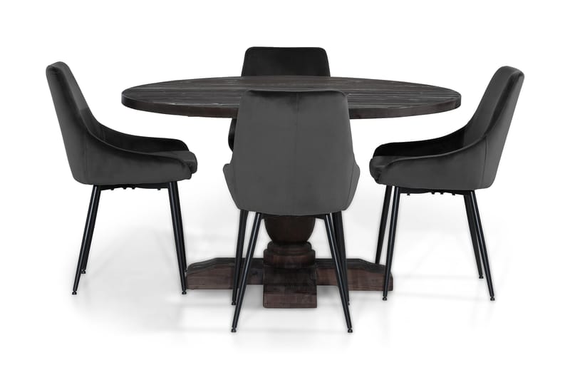 Dijon Spisebordssæt 130 cm Rund med 4 Alsarp Stol - Vintage Alm/Grå - Spisebordssæt