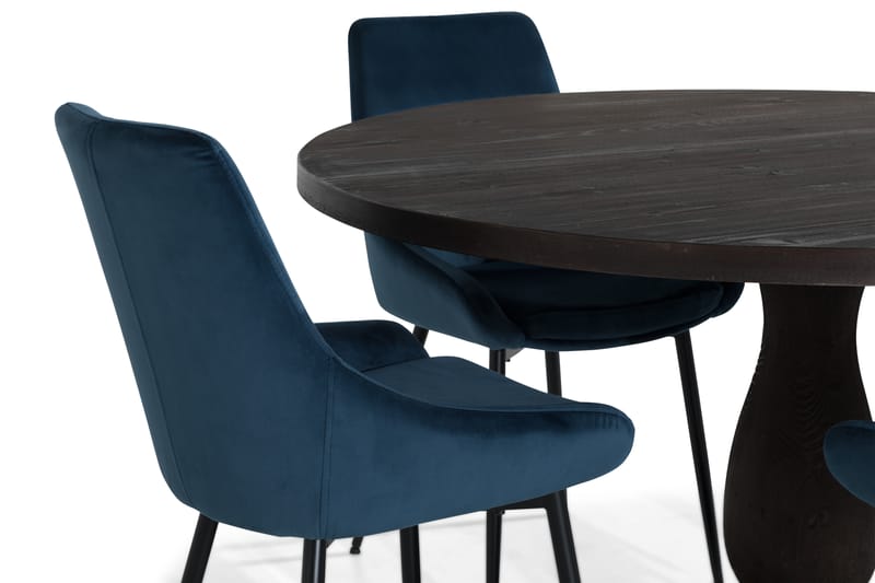 Dijon Spisebordssæt 130 cm Rund med 4 Alsarp Stol - Vintage Elm/Blå - Møbler - Borde - Spisebordssæt