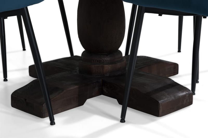 Dijon Spisebordssæt 130 cm Rund med 4 Alsarp Stol - Vintage Elm/Blå - Møbler - Borde - Spisebordssæt