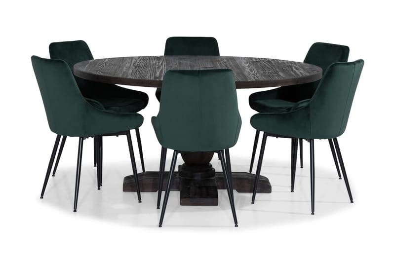 Dijon Spisebordssæt 150 cm Rund med 6 Alsarp Stol - Vintage Alm/Grøn - Spisebordssæt