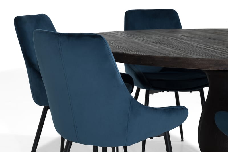 Dijon Spisebordssæt 150 cm Rund med 6 Alsarp Stol - Vintage Elm/Blå - Møbler - Borde - Spisebordssæt