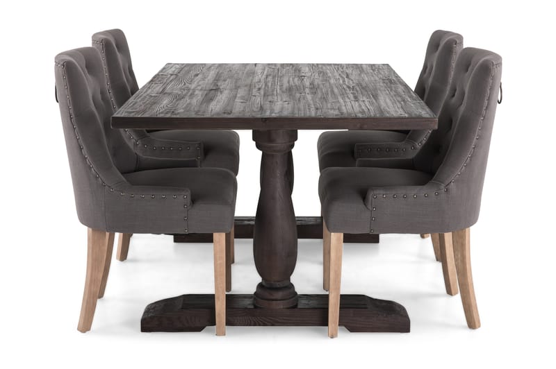 Dijon Spisebordssæt 160cm m. 4 Viktoria Stole - Vintage Elm/Grå/Vintage - Møbler - Borde - Spisebordssæt