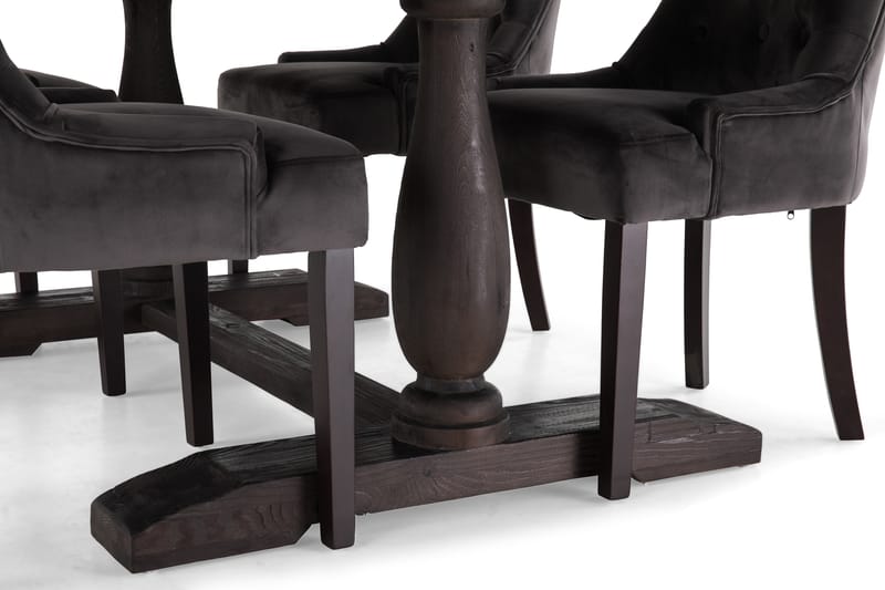 Dijon Spisebordssæt 160cm m. 4 Viktoria Stole - Vintage Elm/Mørkegrå Velour - Spisebordssæt