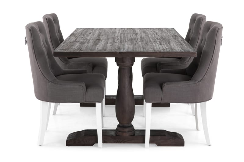 Dijon Spisebordssæt 160cm m. 4 Viktoria Stole - Vintage Elm/Mørkegrå/Hvid - Spisebordssæt