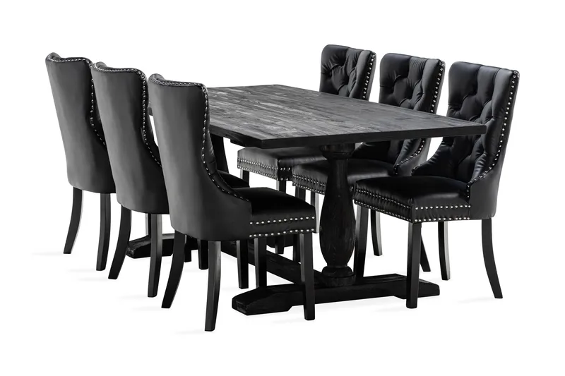 Dijon Spisebordssæt 200 cm inkl 6 Bergviken Stole Kunstlæder, Brun