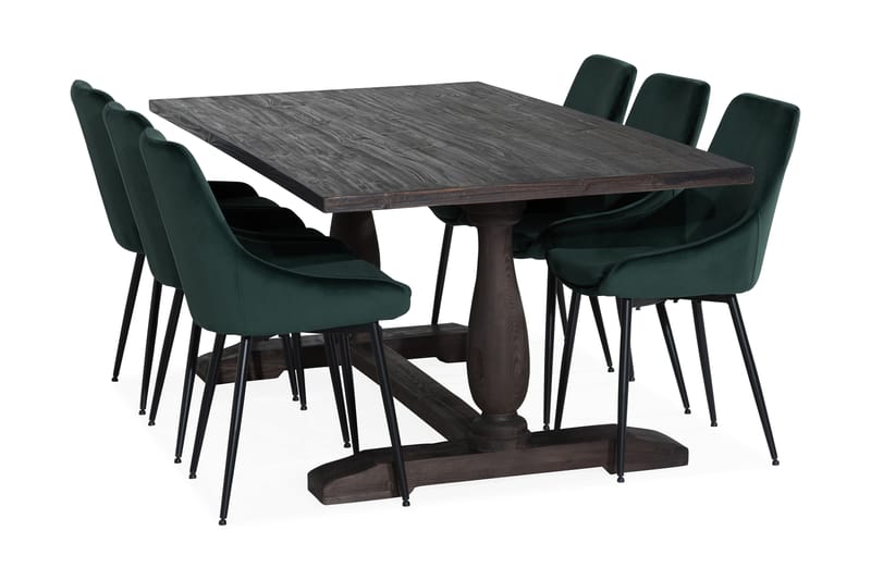 Dijon Spisebordssæt 200 cm med 6 Alsarp Stol - Vintage Alm/Grøn - Spisebordssæt