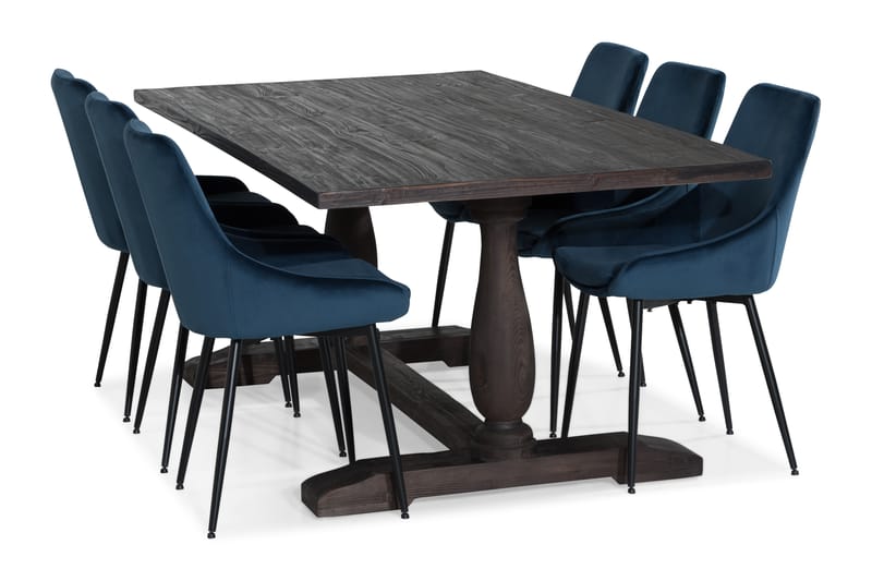Dijon Spisebordssæt 200 cm med 6 Alsarp Stol - Vintage Elm/Blå - Møbler - Borde - Spisebordssæt