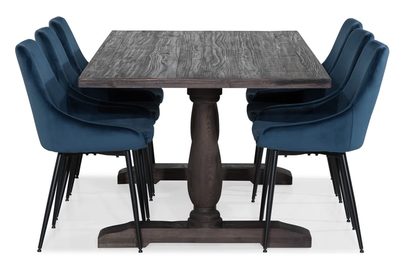 Dijon Spisebordssæt 200 cm med 6 Alsarp Stol - Vintage Elm/Blå - Møbler - Borde - Spisebordssæt