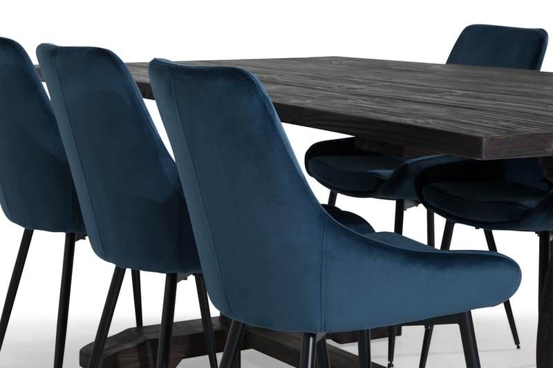 Dijon Spisebordssæt 200 cm med 6 Alsarp Stol - Vintage Elm/Blå - Møbler - Borde - Spisebordssæt