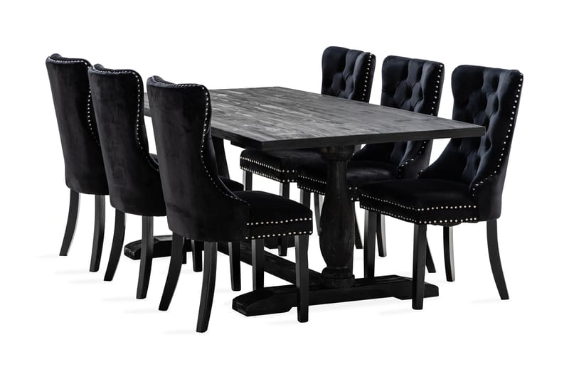 Dijon Spisebordssæt 200 cm Rektangulært Spisebord med 6 Bergviken Stole - Brun / Sort / Fløjl - Opbevaring - Opbevaringsmøbler - Skænke & sideboards