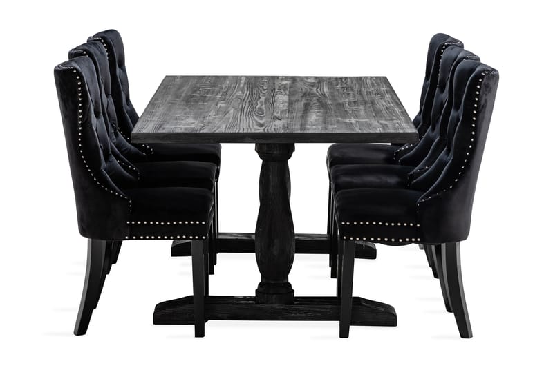 Dijon Spisebordssæt 200 cm Rektangulært Spisebord med 6 Bergviken Stole - Brun / Sort / Fløjl - Opbevaring - Opbevaringsmøbler - Skænke & sideboards