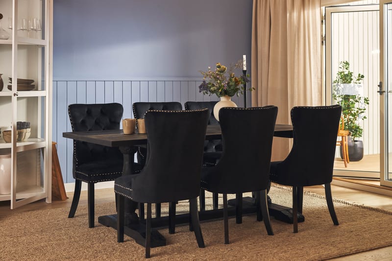 Dijon Spisebordssæt 200 cm Rektangulært Spisebord med 6 Bergviken Stole - Brun / Sort / Fløjl - Opbevaring - Opbevaringsmøbler - Skænke & sideboards