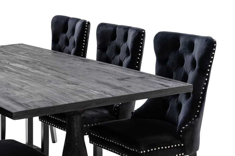 Dijon Spisebordssæt 200 cm Rektangulært Spisebord med 6 Bergviken Stole - Brun / Sort / Fløjl - Opbevaring - Opbevaringsmøbler - Skænke & sideboards