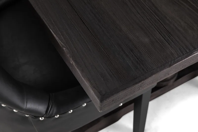 Dijon Spisebordssæt 200 cm Rektangulært Spisebord med 6 Tuva Stole - Vintage Træ / Sort PU - Møbler - Borde - Spisebordssæt