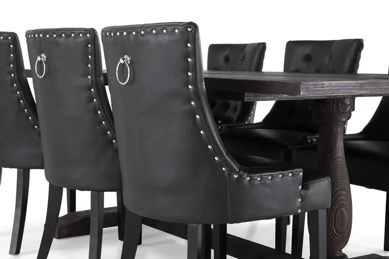 Dijon Spisebordssæt 200 cm Rektangulært Spisebord med 6 Tuva Stole - Vintage Træ / Sort PU - Møbler - Borde - Spisebordssæt