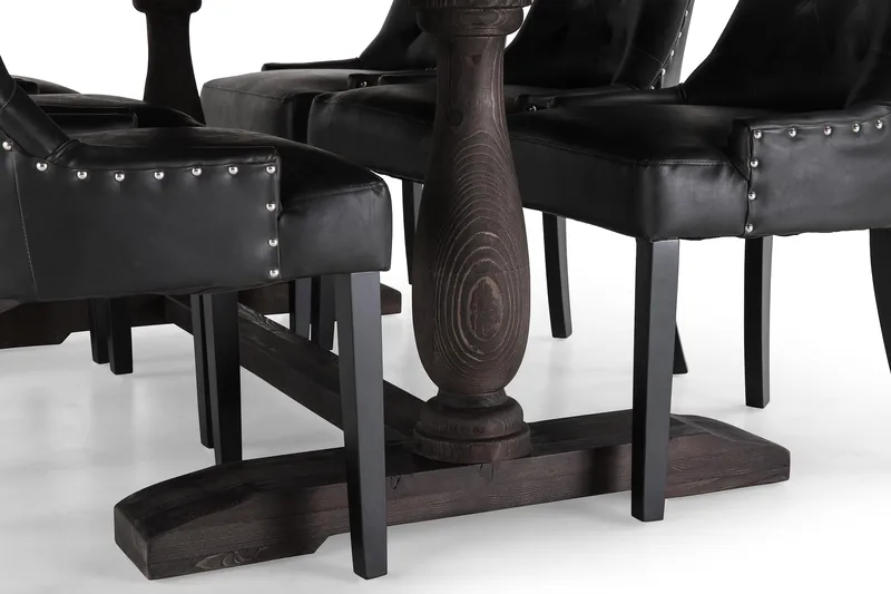 Dijon Spisebordssæt 200 cm Rektangulært Spisebord med 6 Tuva Stole - Vintage Træ / Sort PU - Møbler - Borde - Spisebordssæt