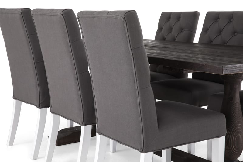 Dijon Spisebordssæt 200cm m. 6 Jenny Stole - Vintage Elm/Mørkegrå/Hvid - Møbler - Borde - Spisebordssæt