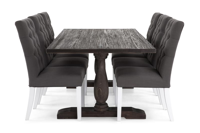Dijon Spisebordssæt 200cm m. 6 Jenny Stole - Vintage Elm/Mørkegrå/Hvid - Møbler - Borde - Spisebordssæt