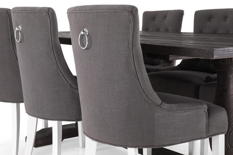 Dijon Spisebordssæt 200cm m. 6 Viktoria Stole - Vintage Elm/Mørkegrå/Hvid - Møbler - Borde - Spisebordssæt