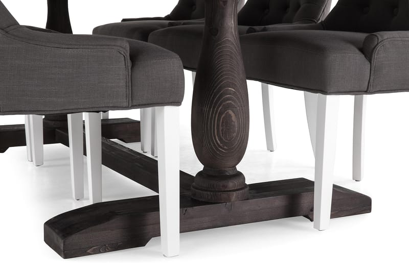 Dijon Spisebordssæt 200cm m. 6 Viktoria Stole - Vintage Elm/Mørkegrå/Hvid - Møbler - Borde - Spisebordssæt