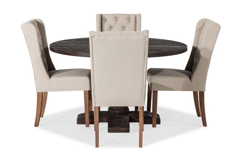 Dijon Spisebordssæt Rund 130 cm med 4 Irma Stole - Vintage Elm/Beige - Møbler - Borde - Spisebordssæt