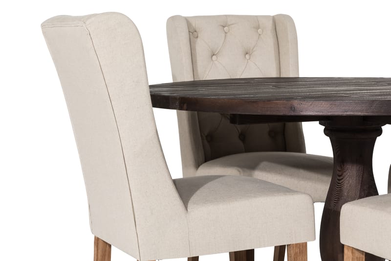 Dijon Spisebordssæt Rund 130 cm med 4 Irma Stole - Vintage Elm/Beige - Møbler - Borde - Spisebordssæt