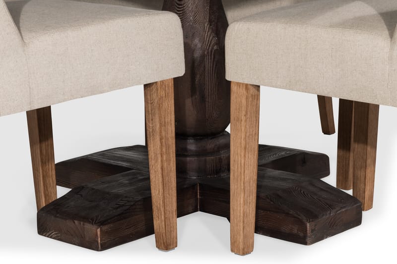 Dijon Spisebordssæt Rund 130 cm med 4 Irma Stole - Vintage Elm/Beige - Spisebordssæt