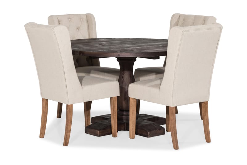 Dijon Spisebordssæt Rund 130 cm med 4 Irma Stole - Vintage Elm/Beige - Møbler - Borde - Spisebordssæt