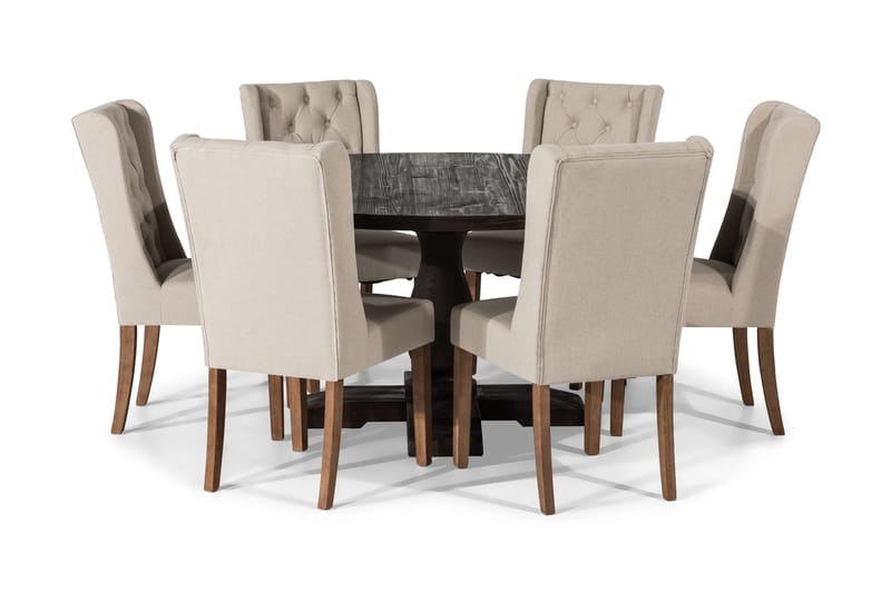 Dijon Spisebordssæt Rund 150 cm med 6 Irma Stole - Vintage Elm/Beige - Møbler - Borde - Spisebordssæt