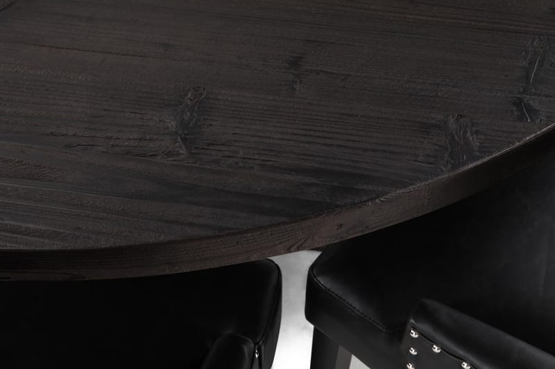 Dijon Spisegruppe 150 cm Rundt spisebord med 6 Tuva Stole - Vintage Træ / Sort PU - Møbler - Borde - Spisebordssæt