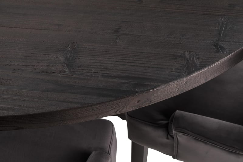 Dijon Spisegruppe 150 cm Rundt spisebord med 6 Viktoria Stole - Vintage Træ / Grå Fløjl - Møbler - Borde - Spisebordssæt