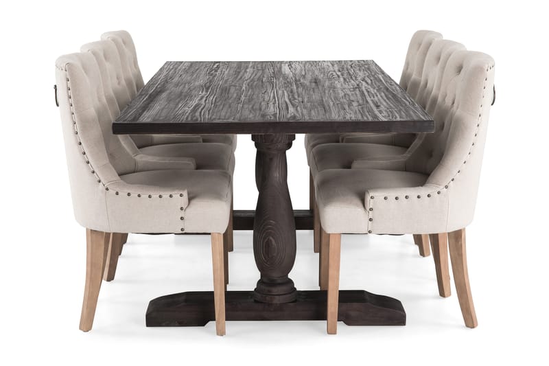 Dijon Spisegruppe 200 cm Rektangulær med 6 Viktoria Stole - Vintage Træ / Beige Træ - Møbler - Borde - Spisebordssæt